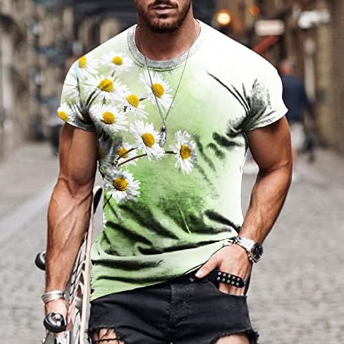 Erkek Günlük Rahat kısa kollu tişört 2023 Moda Ayçiçeği Baskılı Yaz Yuvarlak Boyun Kazak Slim Fit Spor Gömlek