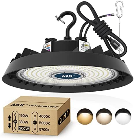AKK 200W LED yüksek Bay ışık 180W 150W ayarlanabilir, 3 renk değiştirilebilir 30000LM UFO LED Yüksek Bay ışık (Eqv.