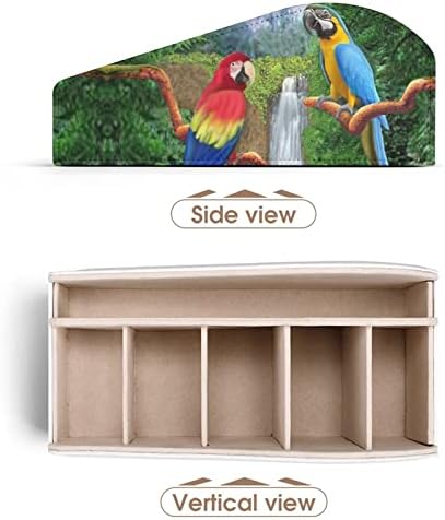 Tropikal Papağanlar Uzaktan Kumanda Tutucu PU Deri Organizatör Kutusu 6 Bölmeli saklama kutusu Oturma Odası Yatak