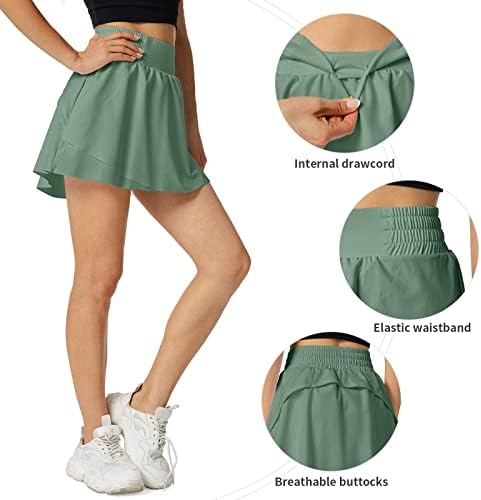 Haowind Tenis Skorts Etekler Cepler ile Kadınlar için Flowy Pilili Golf Spor Atletik Etek Şort Elastik İpli ile