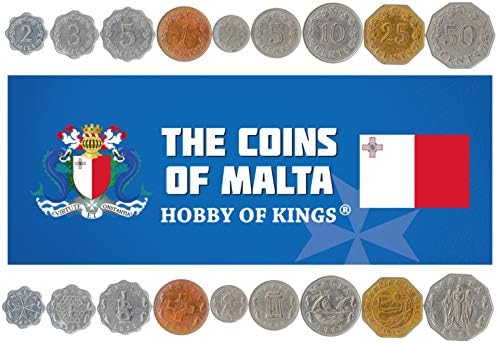 Malta'dan 9 Madeni Para / Malta Madeni Para Seti Koleksiyonu 2 3 5 Mil 1 2 5 10 25 50 Sent / Dolaşımda 1972-1982 /