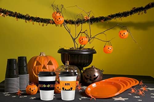 ALİBBON 24 Adet Cadılar Bayramı Kahve Fincanı Kollu, Tek Kullanımlık Kabak Kağıt Bardak Kollu, Kraft Cadı Kedi Ağacı