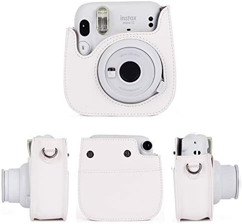 Instax Mini 11 ile Uyumlu Phetium Anında Kamera Çantası, Cepli ve Ayarlanabilir Omuz Askılı PU Deri Çanta (Beyaz)