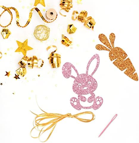 Dalaber Altın Glitter Mutlu Paskalya Afiş, paskalya tavşanı Havuç Bunting Garland, paskalya dekorasyonu Ev için Paskalya