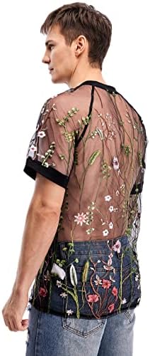WDİRARA erkek Çiçek Baskı tam örgü Kısa Kollu T Shirt Yuvarlak Boyun Tee Üst