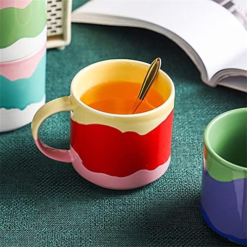 DODOUNA Avrupa Seramik Sevimli Mix Renk Boyama Kahve Kupa Porselen Çift Su Bardağı Basit Ev Süt Kahvaltı Fincan İçecek