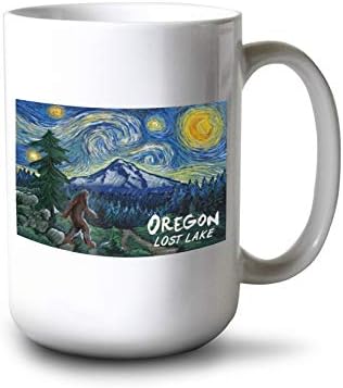 Kayıp Göl, Oregon, Bigfoot, Mt Hood, Yıldızlı Gece (%100 Pamuklu Kanvas Yeniden Kullanılabilir Tote Çanta)