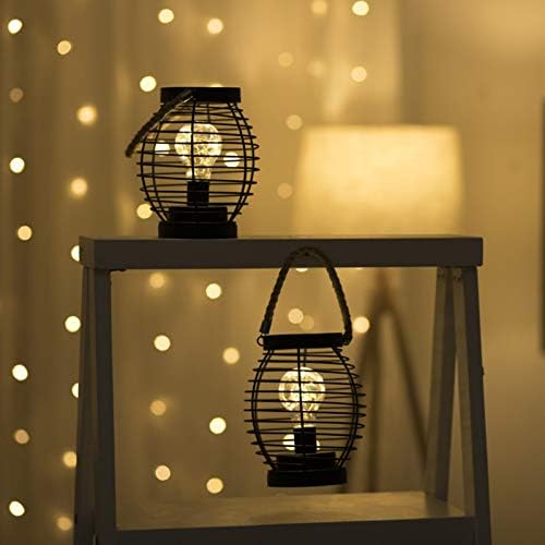 Lxcom aydınlatma Metal kafes LED fener masa lambası akülü asılı fener dekoratif gece lambası sıcak beyaz peri ışıkları